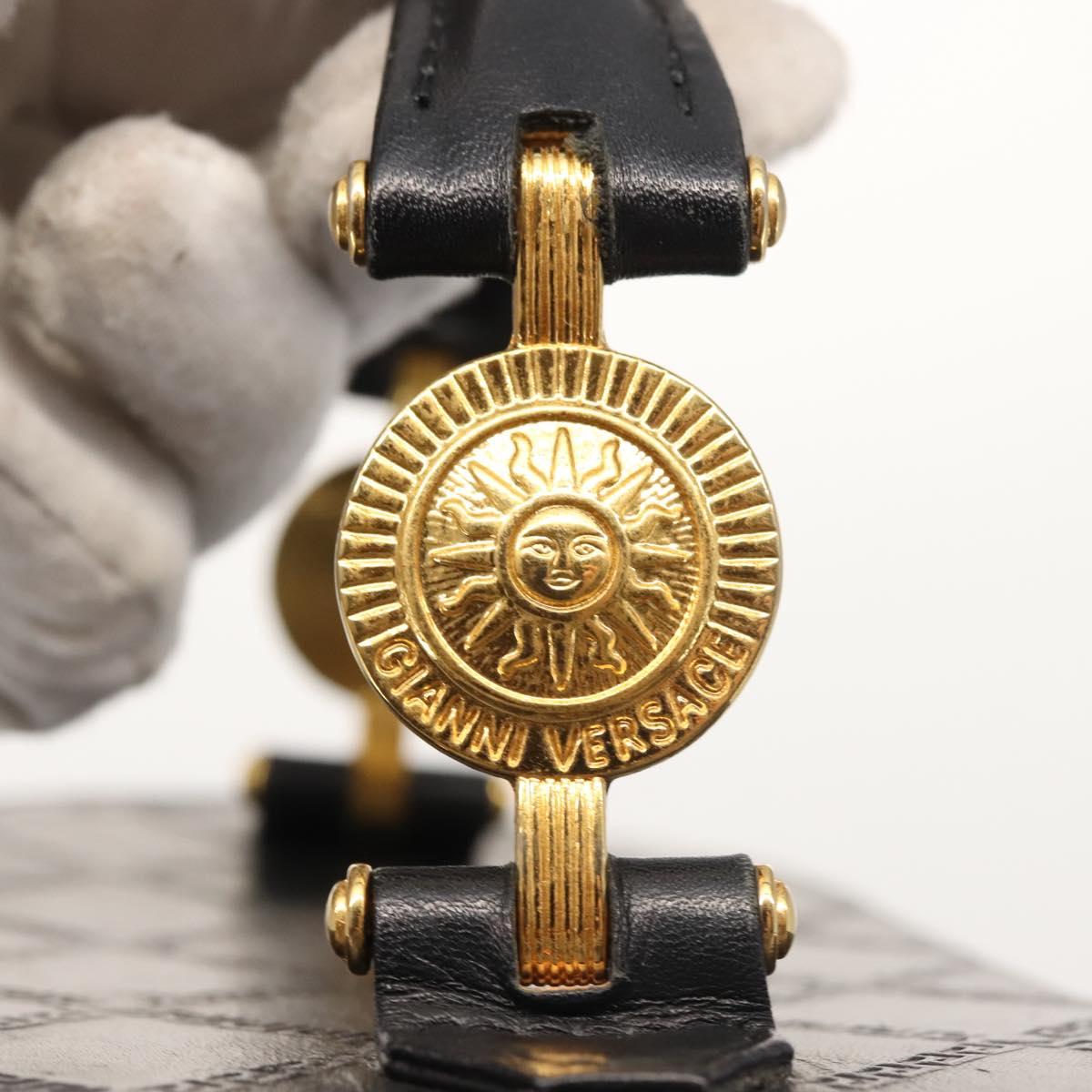 Gianni Versace Vanity Hand Bag Leather 2way Black Gold Auth hk3006