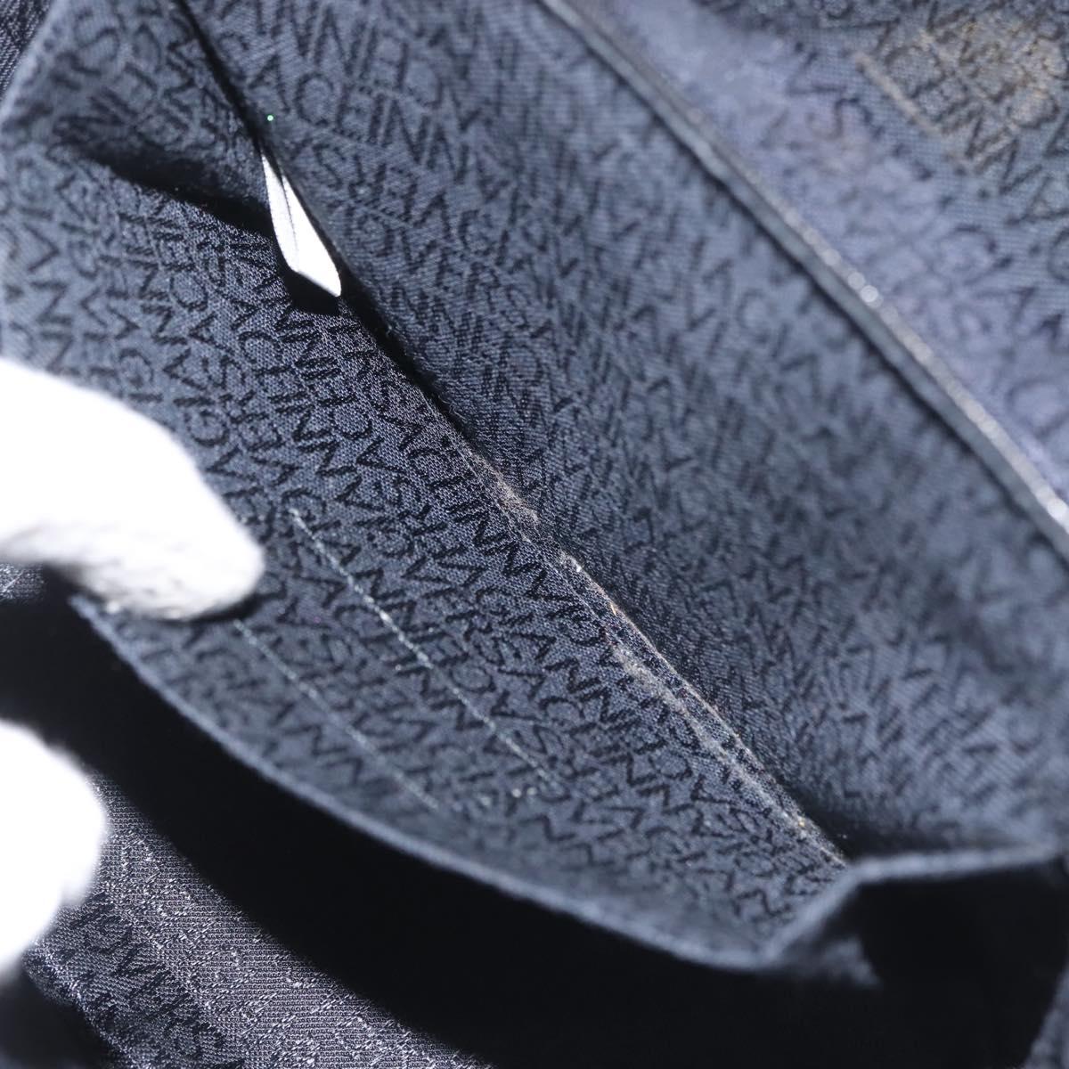 Gianni Versace Vanity Hand Bag Leather 2way Black Gold Auth hk3006