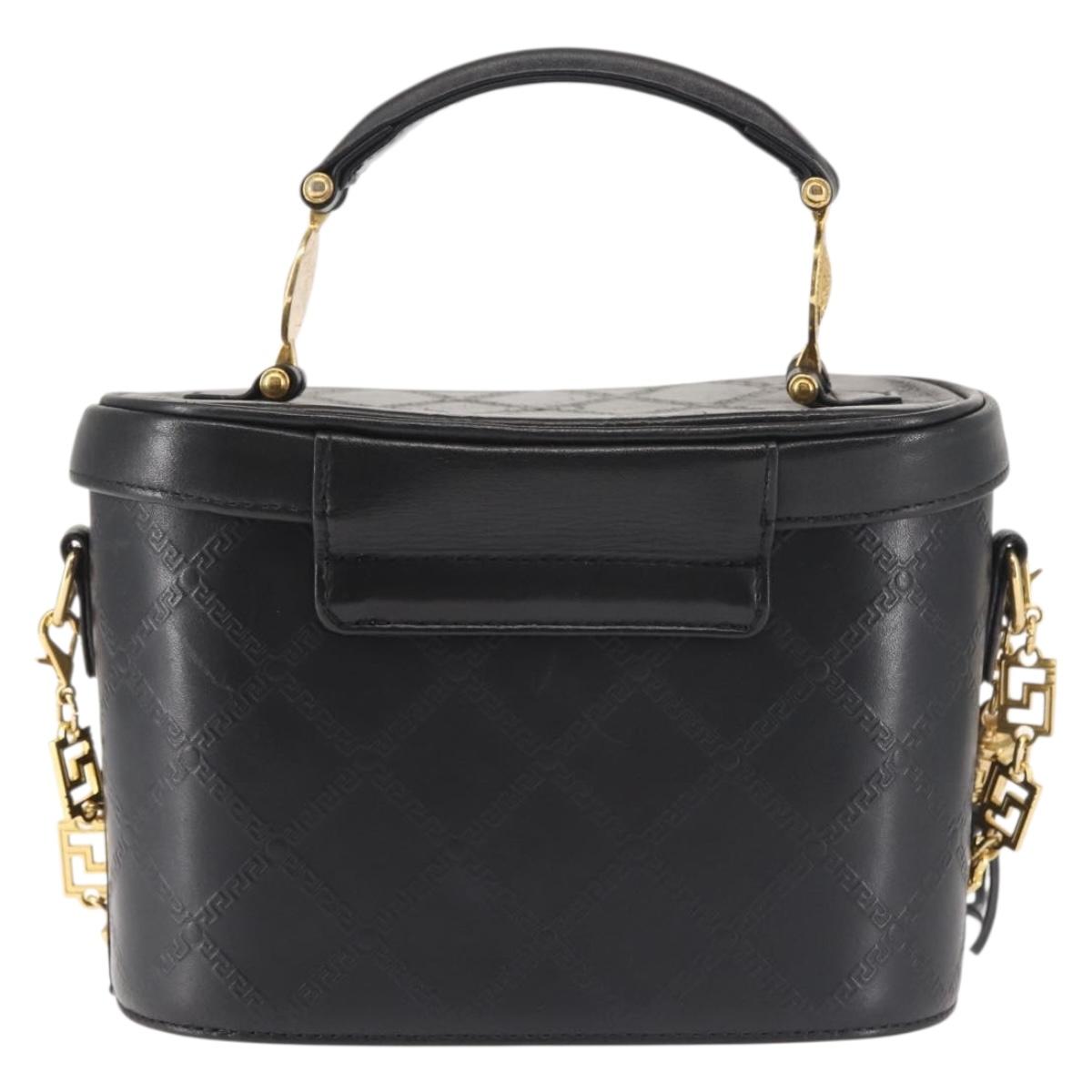 Gianni Versace Vanity Hand Bag Leather 2way Black Gold Auth hk3006