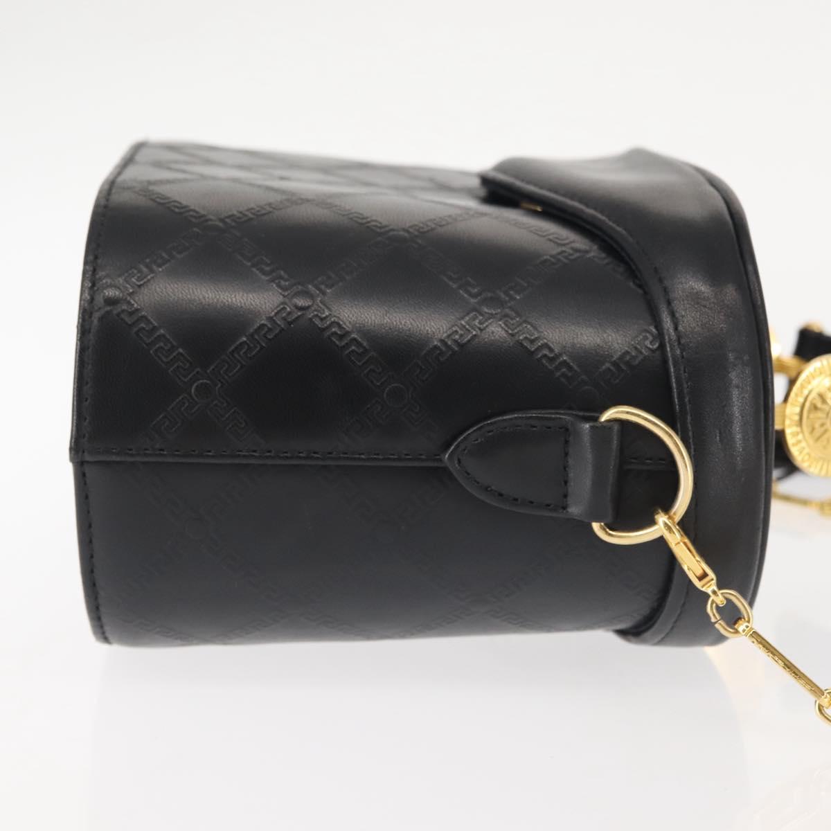 Gianni Versace Vanity Hand Bag Leather 2way Black Gold Auth hk3006