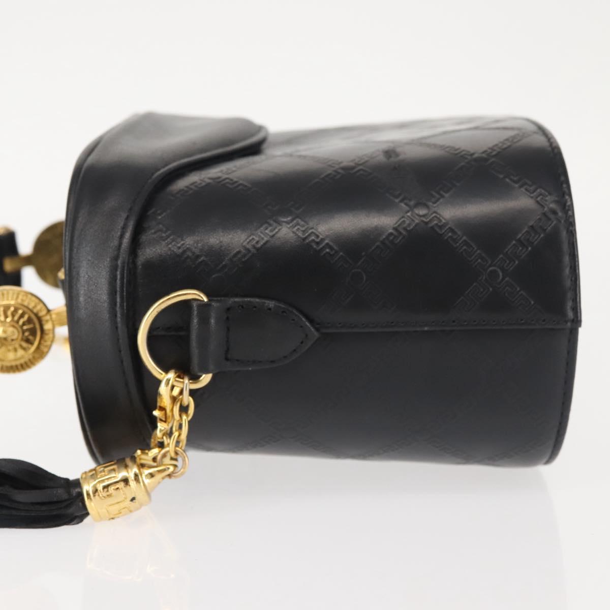 Gianni Versace Vanity Hand Bag Leather 2way Black Gold Auth hk3006
