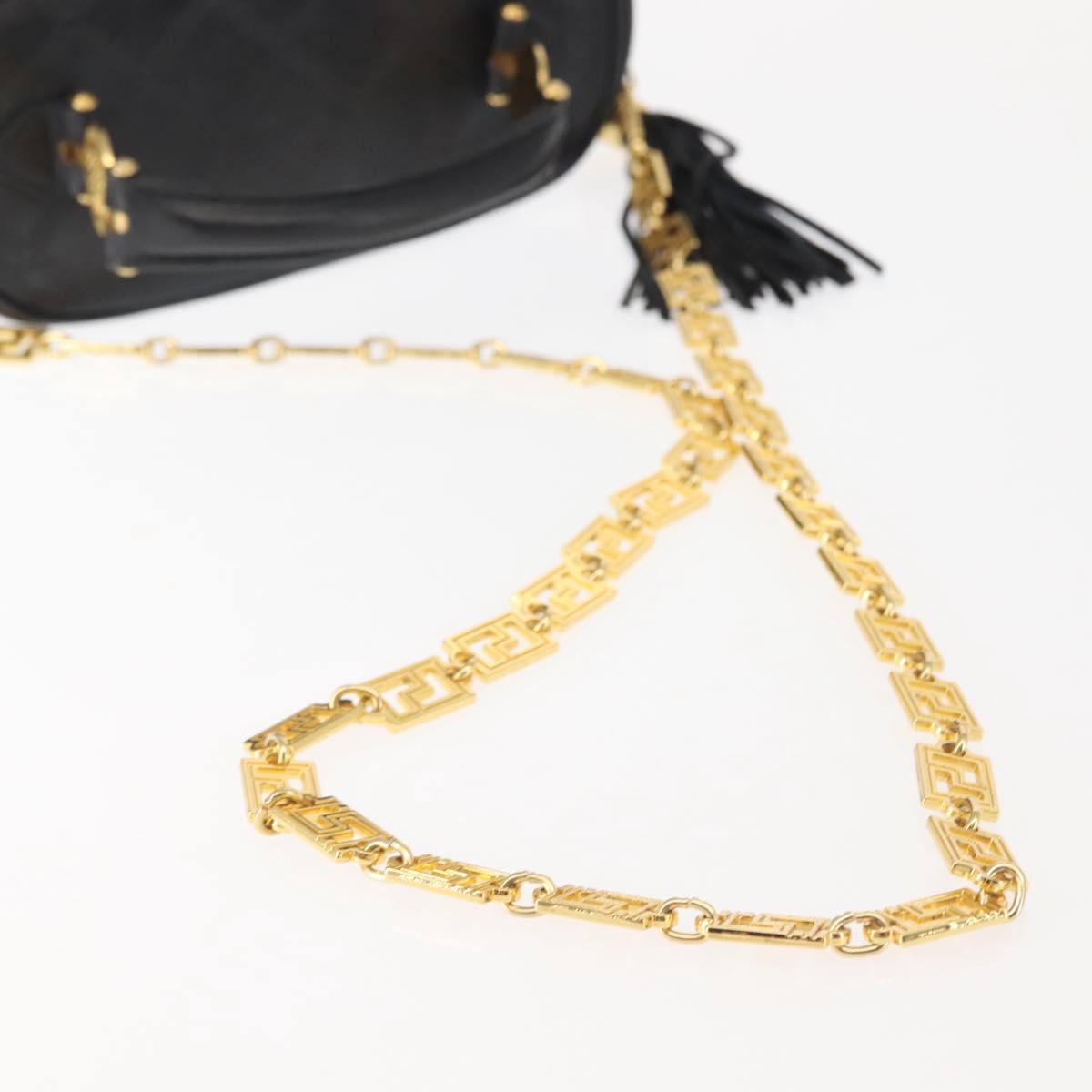 Gianni Versace Vanity Hand Bag Leather 2way Black Gold Auth hk3006