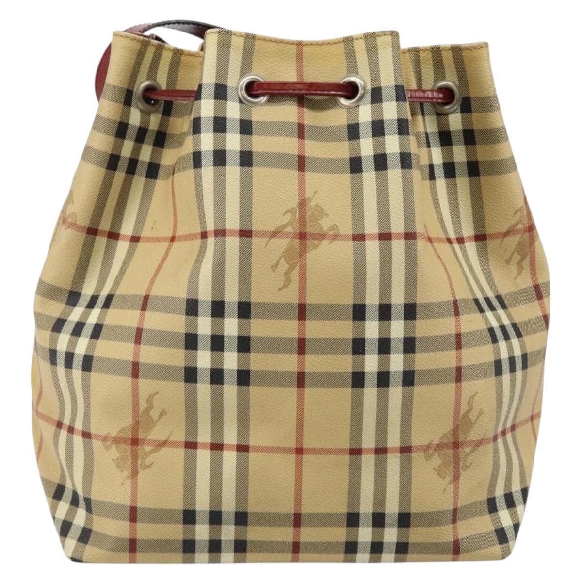 BURBERRY Nova Check Shoulder Bag PVC Beige Auth hk3007
