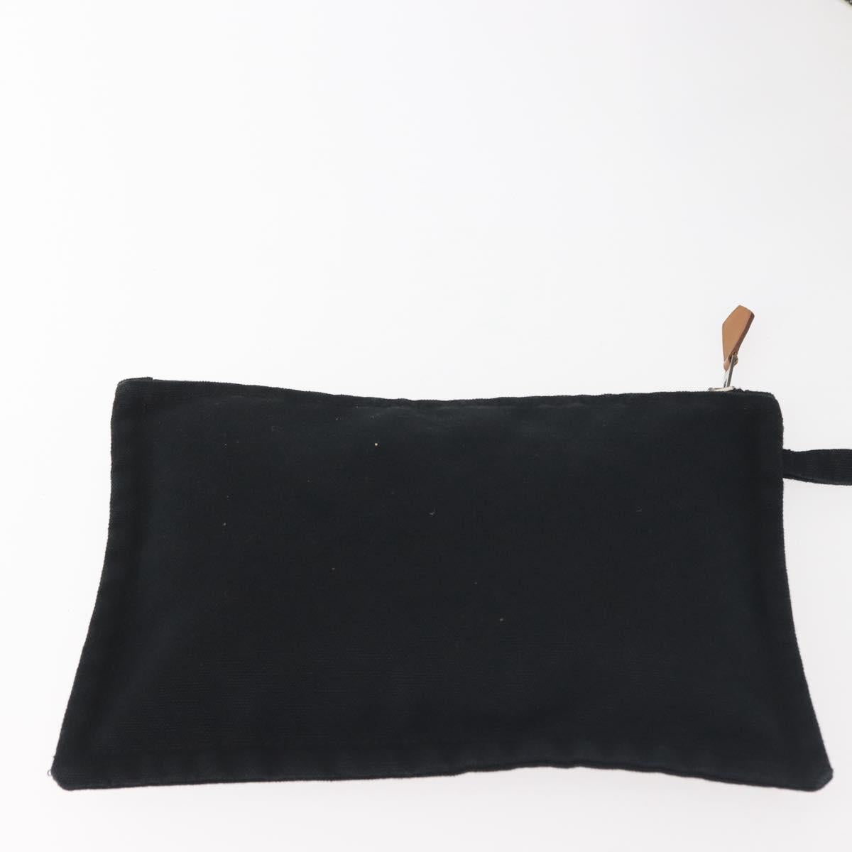 HERMES Cannes PM Hand Bag Canvas White Black Auth hk3009