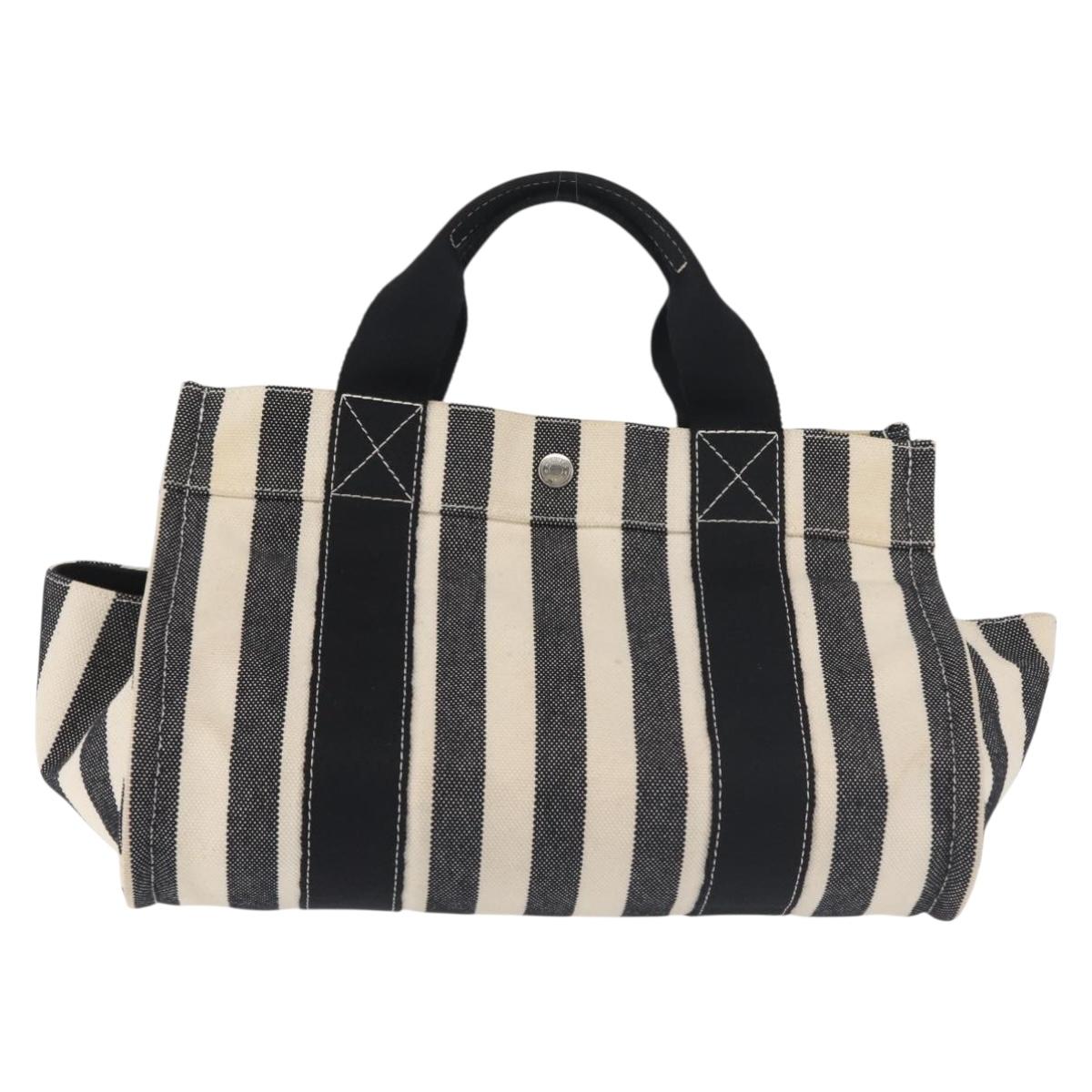 HERMES Cannes PM Hand Bag Canvas White Black Auth hk3009
