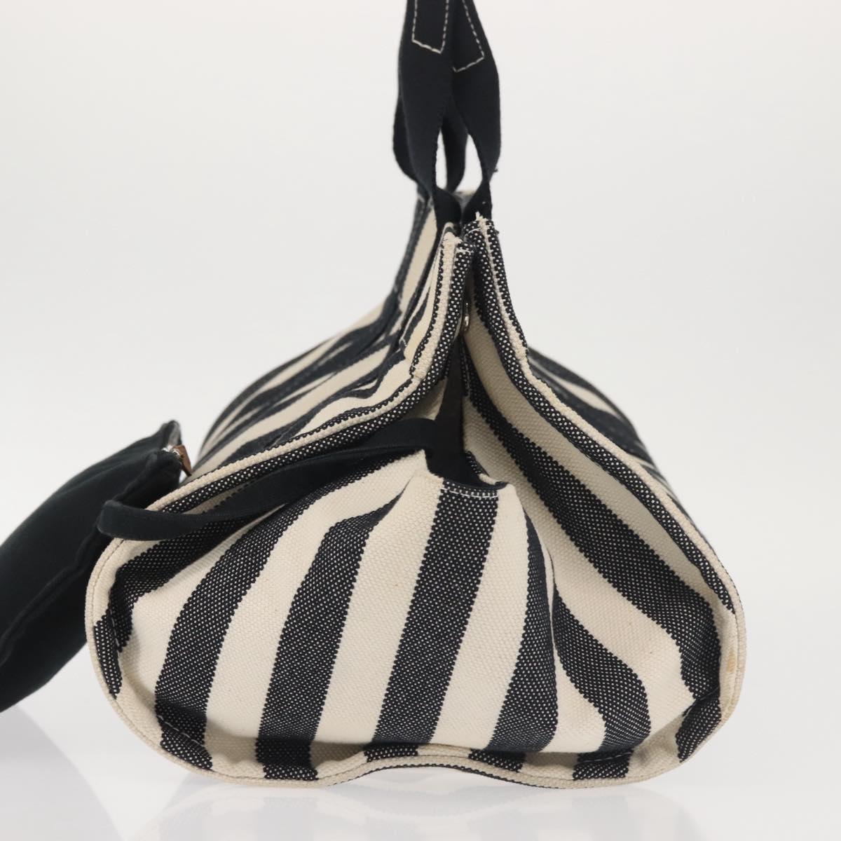 HERMES Cannes PM Hand Bag Canvas White Black Auth hk3009