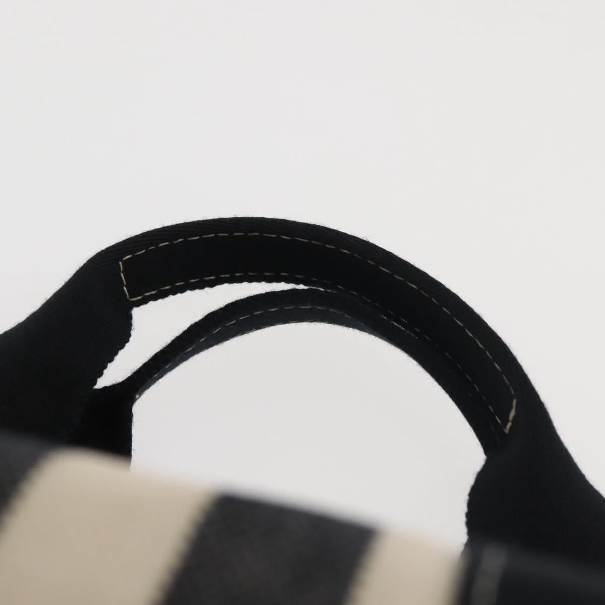 HERMES Cannes PM Hand Bag Canvas White Black Auth hk3009