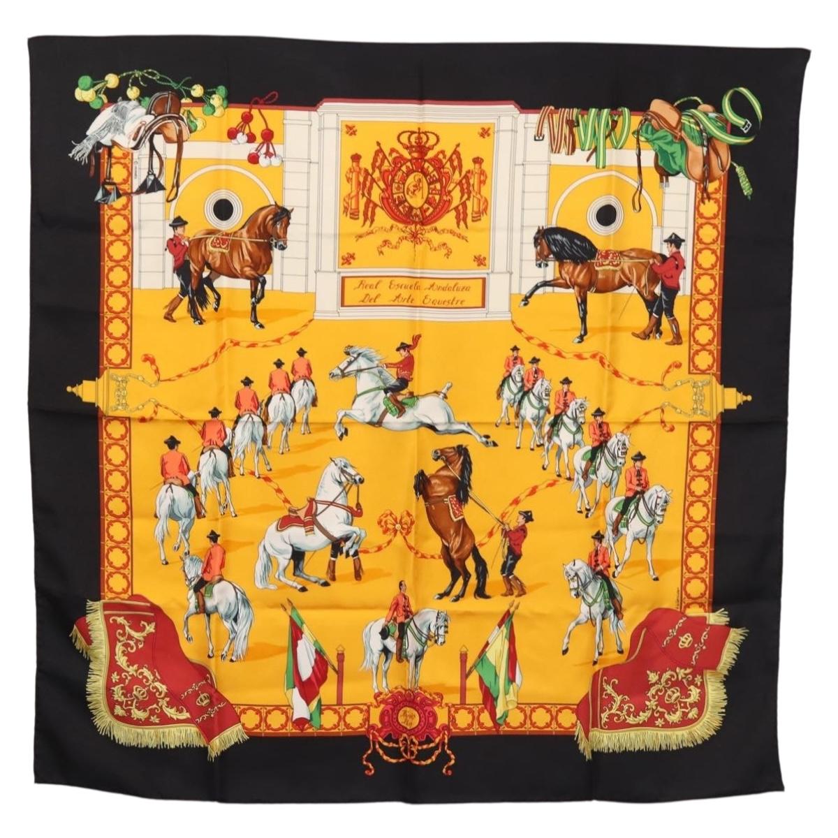 HERMES Carre 90 Scarf ""Real Escuela Andaluza Del Arte Ecuestre "" Auth hk3013