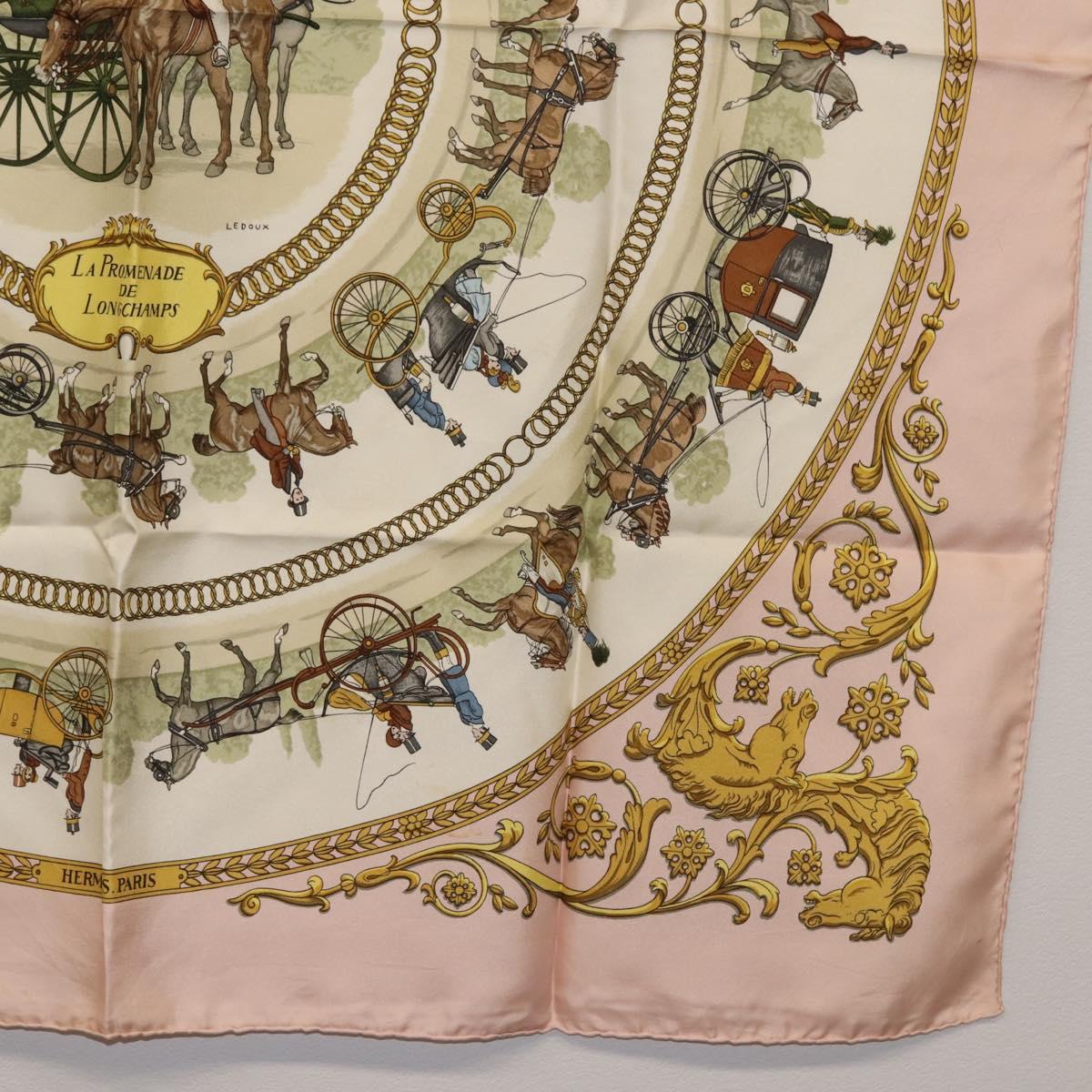 HERMES Carre 90 Scarf ""LA PROMENADE"" Silk Pink Auth hk3017