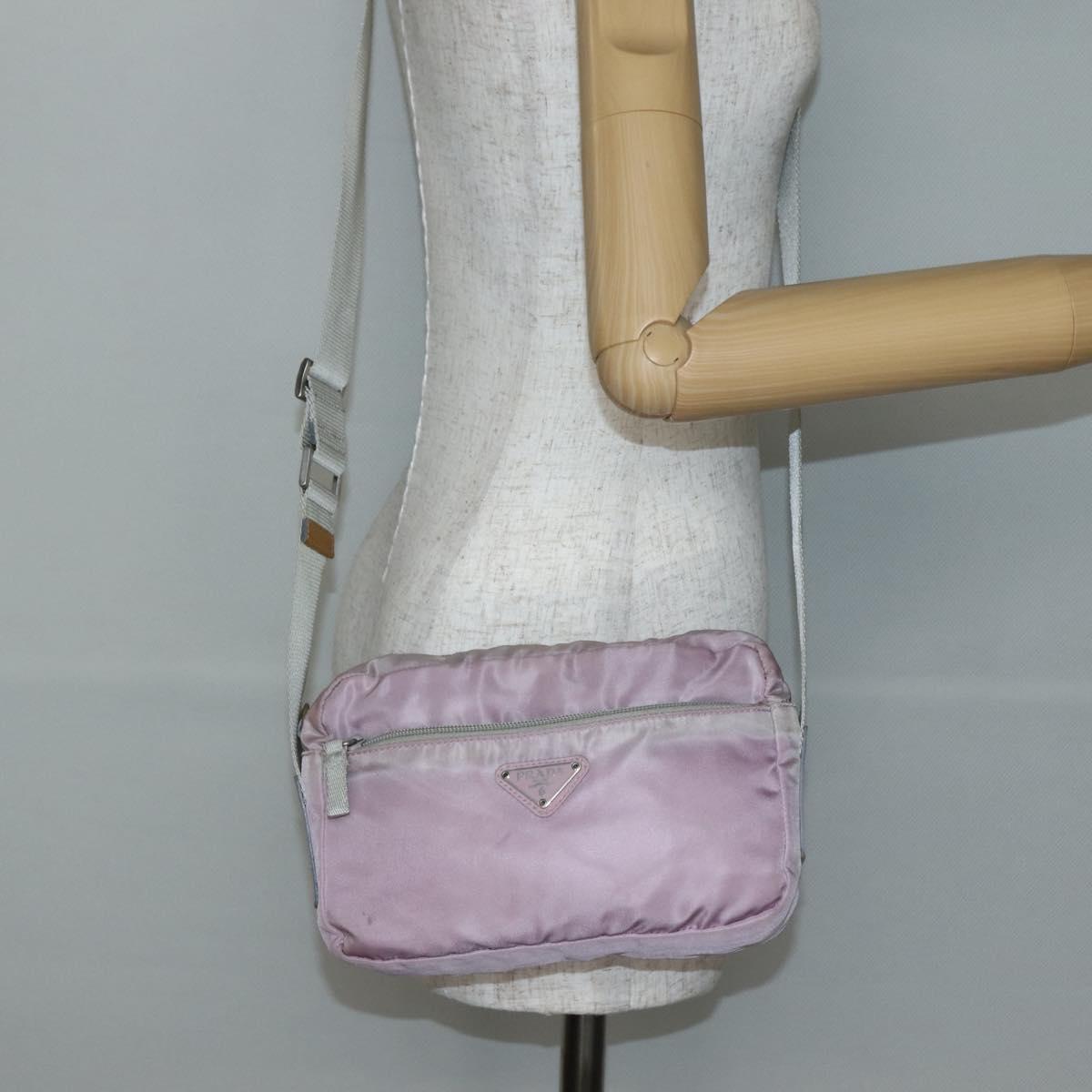 PRADA Shoulder Bag Nylon Pink Silver Auth hk3053