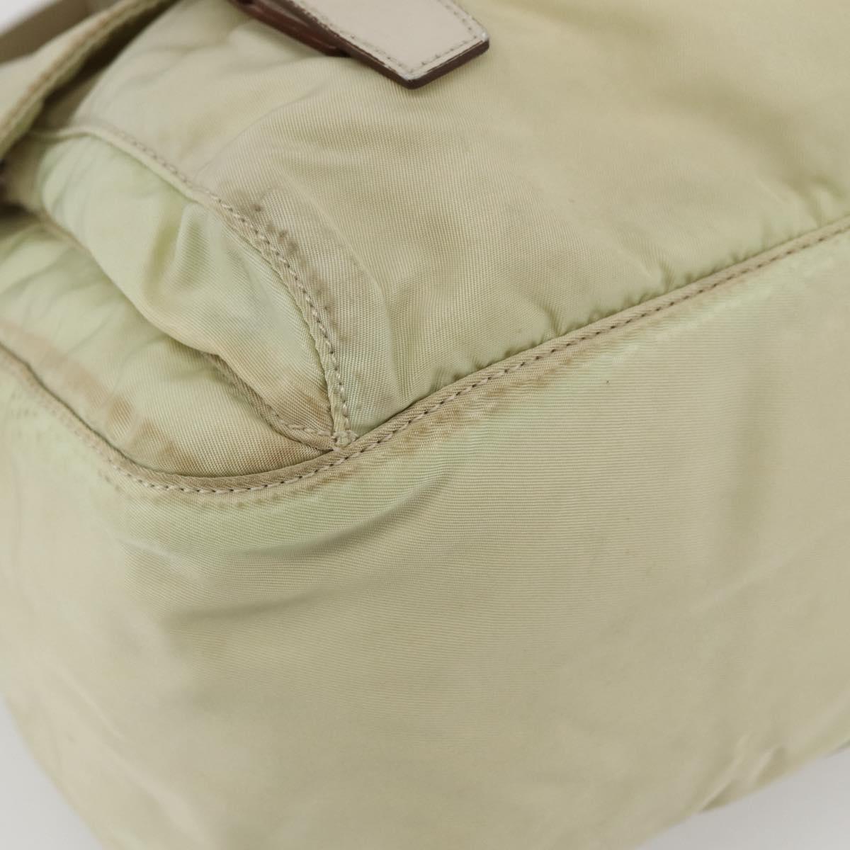 PRADA Shoulder Bag Nylon Beige Silver Auth hk3054