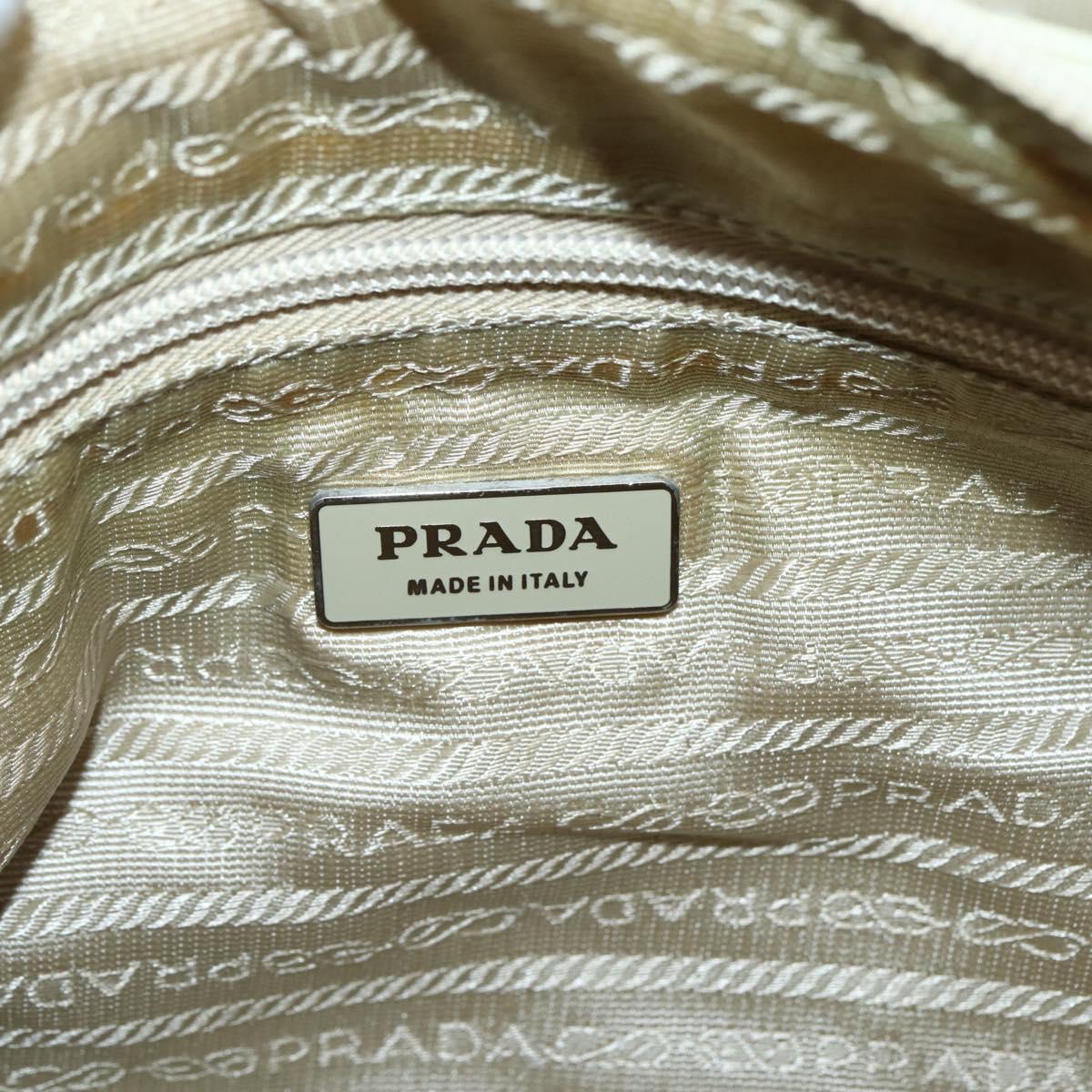 PRADA Shoulder Bag Nylon Beige Silver Auth hk3054