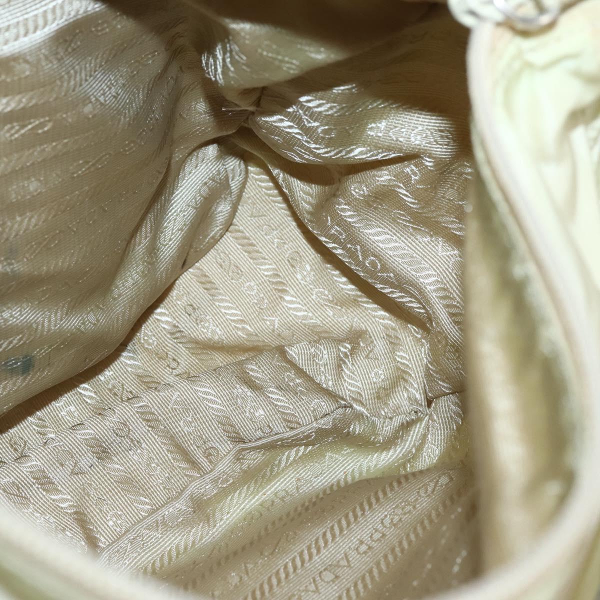 PRADA Shoulder Bag Nylon Beige Silver Auth hk3054