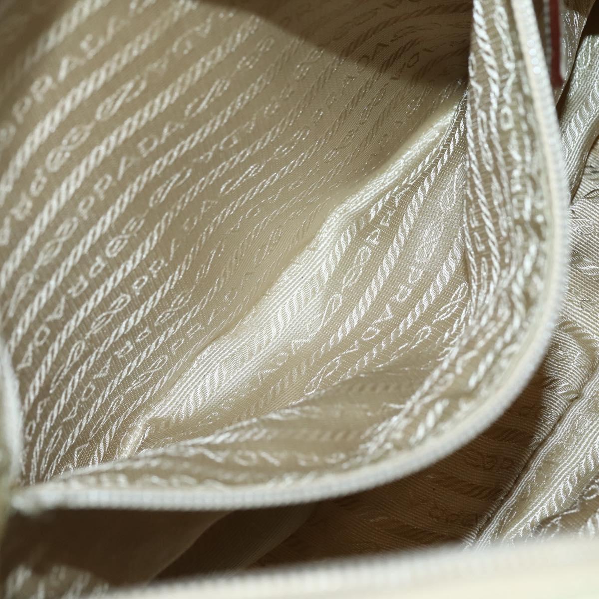 PRADA Shoulder Bag Nylon Beige Silver Auth hk3054