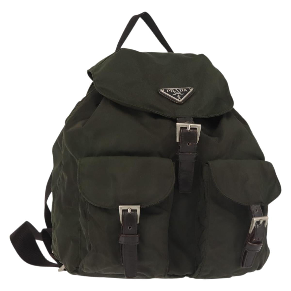 PRADA Backpack Nylon Khaki Silver Auth hk3056