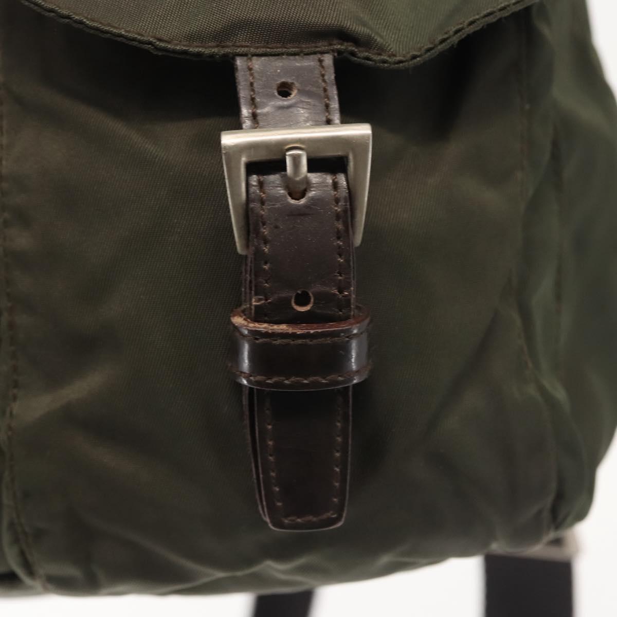 PRADA Backpack Nylon Khaki Silver Auth hk3056