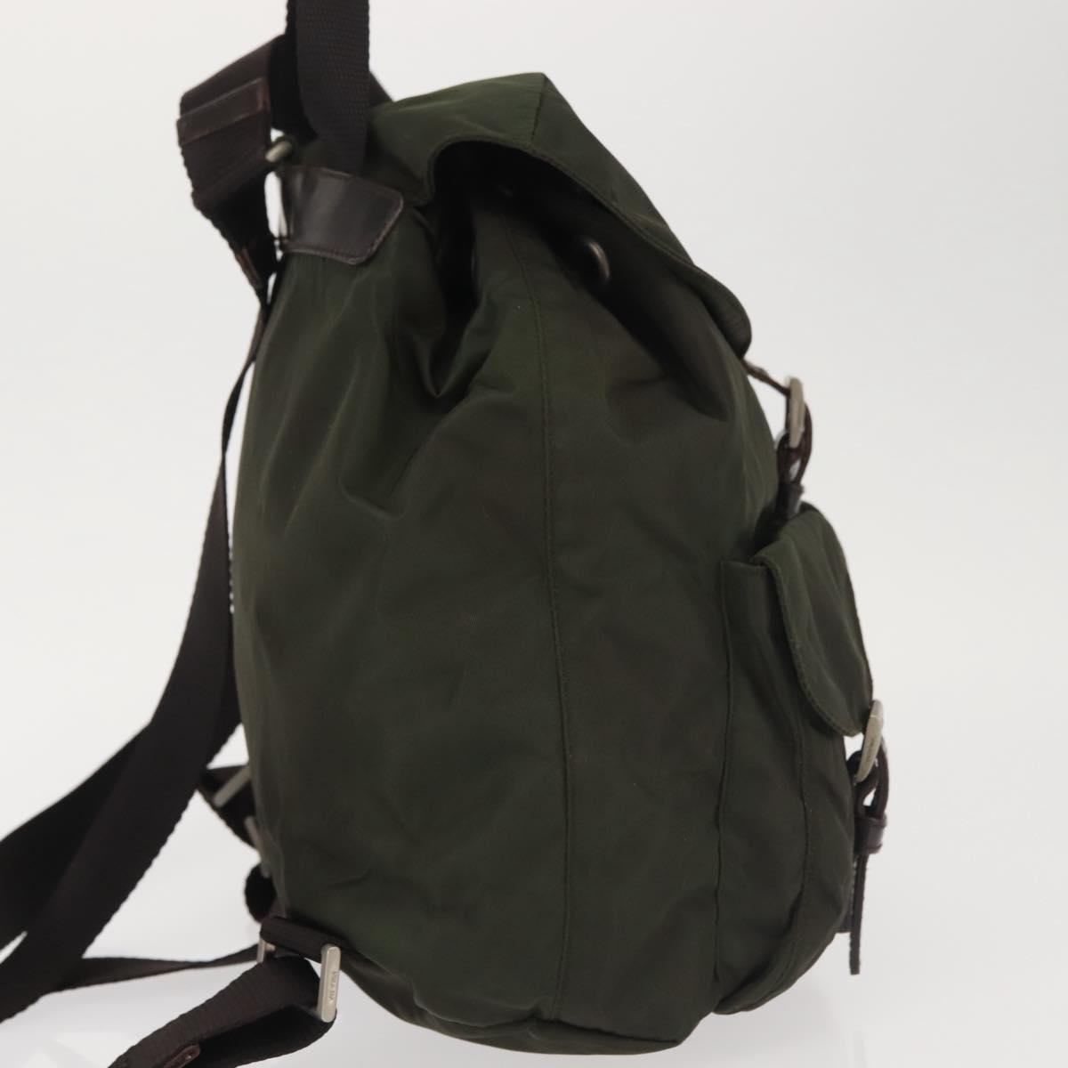 PRADA Backpack Nylon Khaki Silver Auth hk3056
