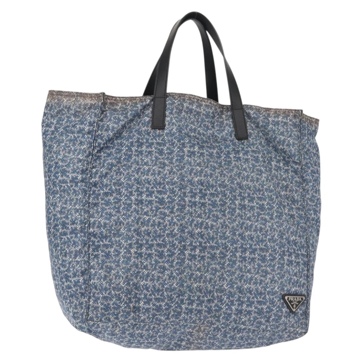 PRADA Tote Bag Nylon Blue Silver Auth hk3057