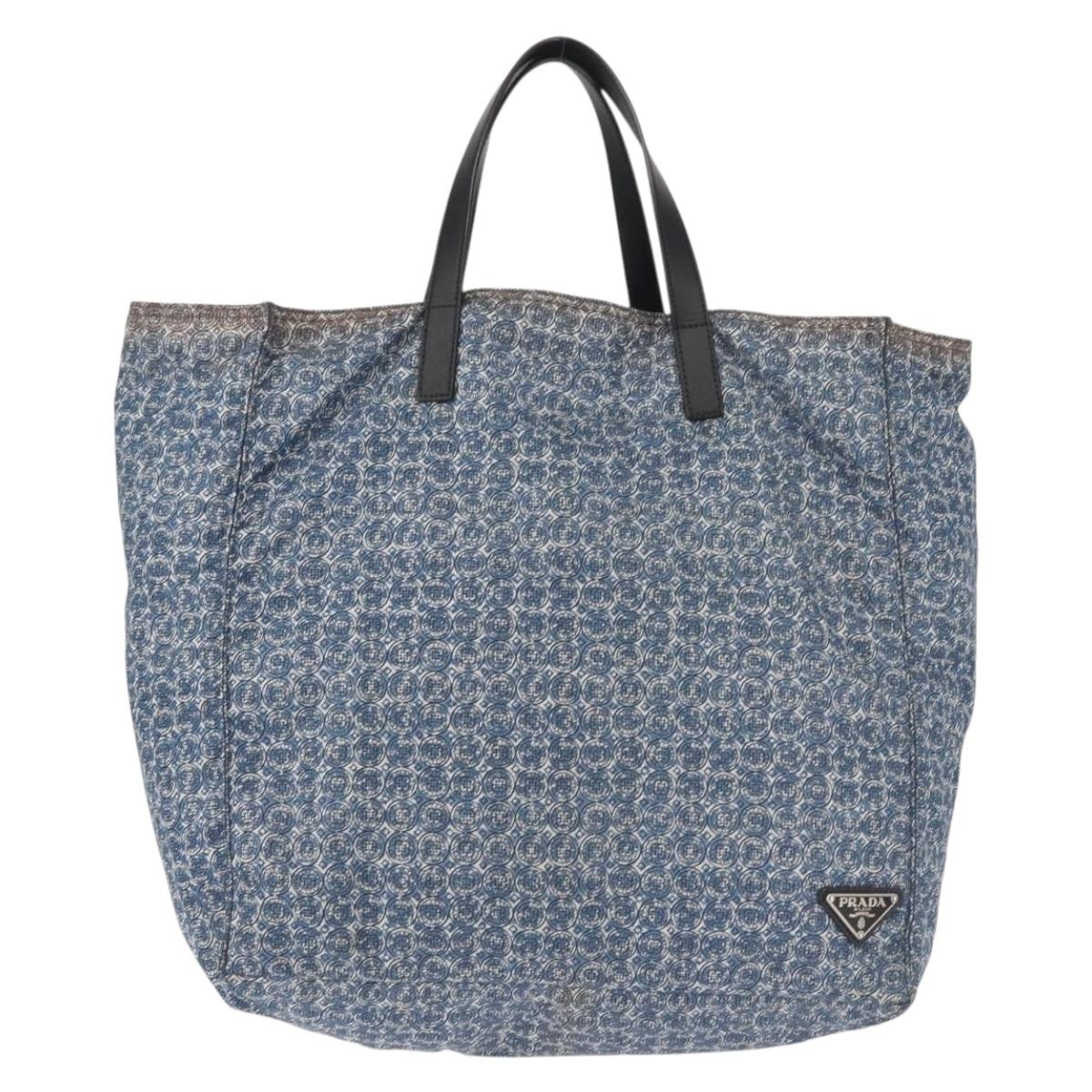 PRADA Tote Bag Nylon Blue Silver Auth hk3057