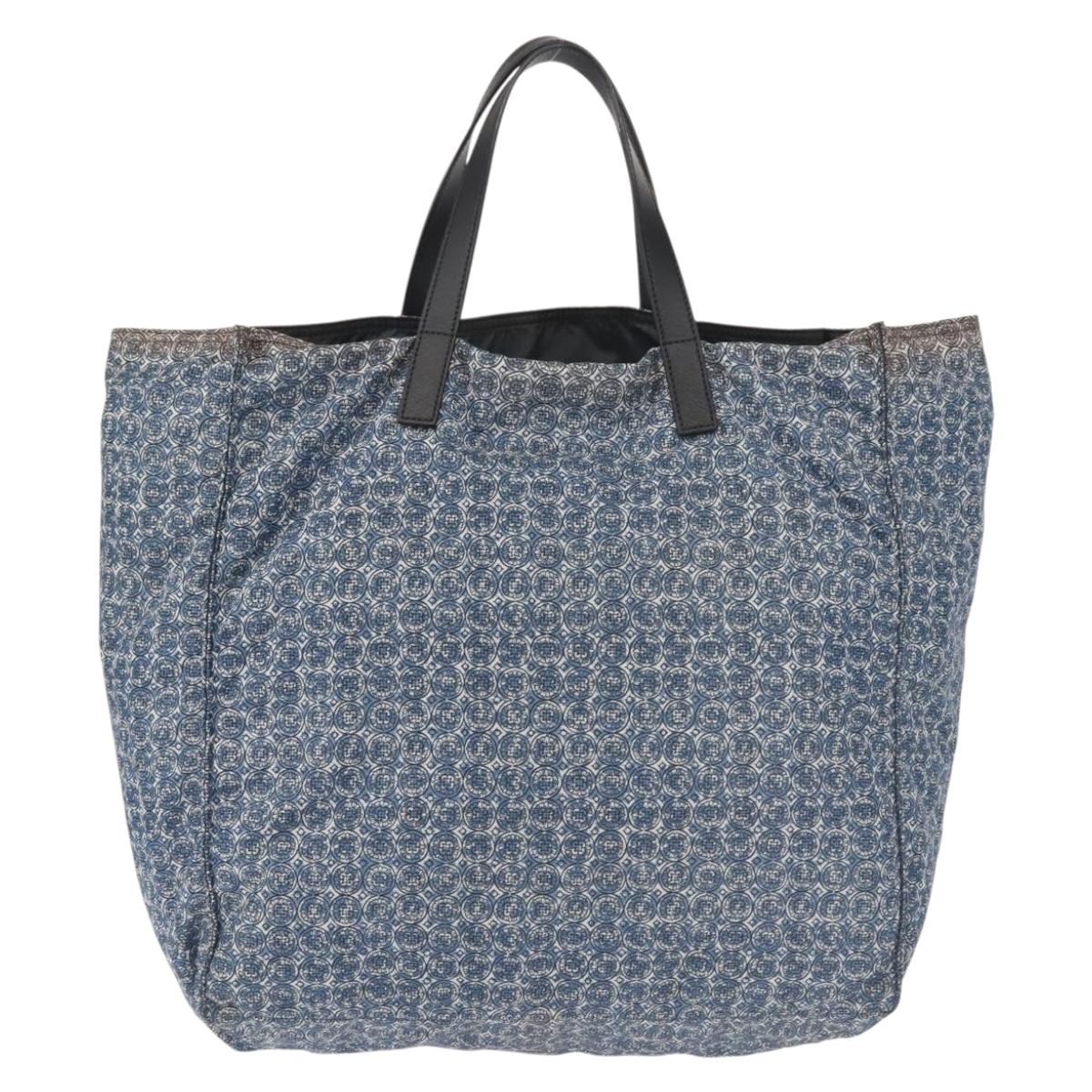 PRADA Tote Bag Nylon Blue Silver Auth hk3057