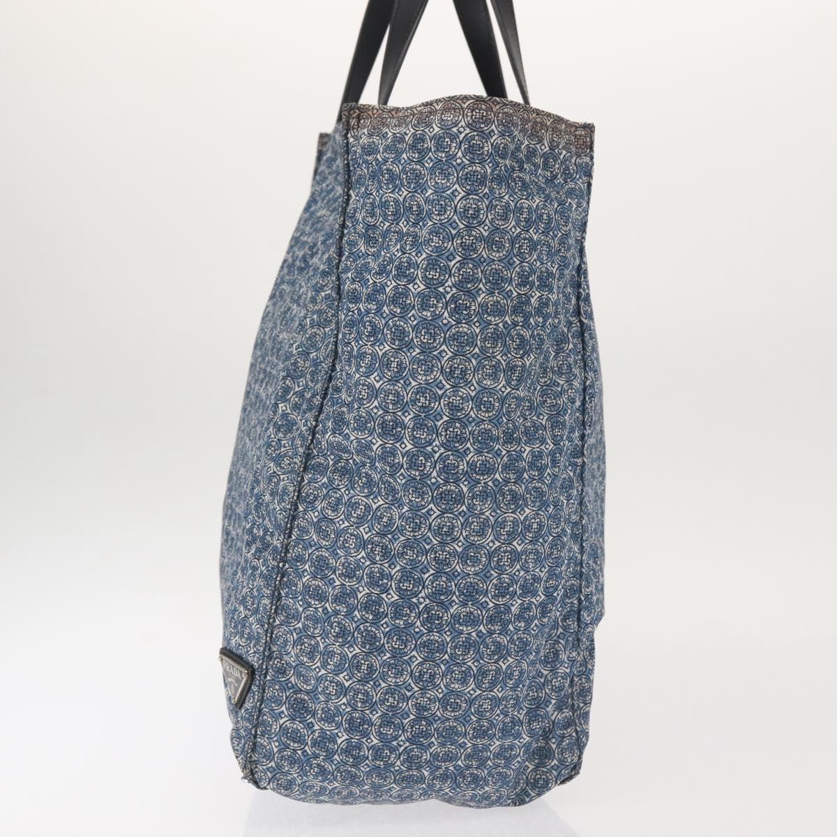 PRADA Tote Bag Nylon Blue Silver Auth hk3057