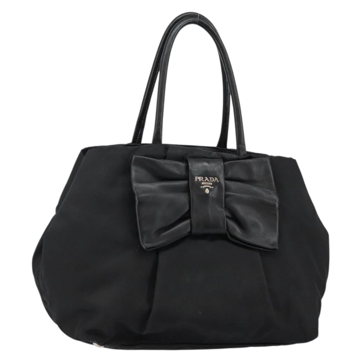 PRADA Tote Bag Nylon Black Silver Auth hk3058
