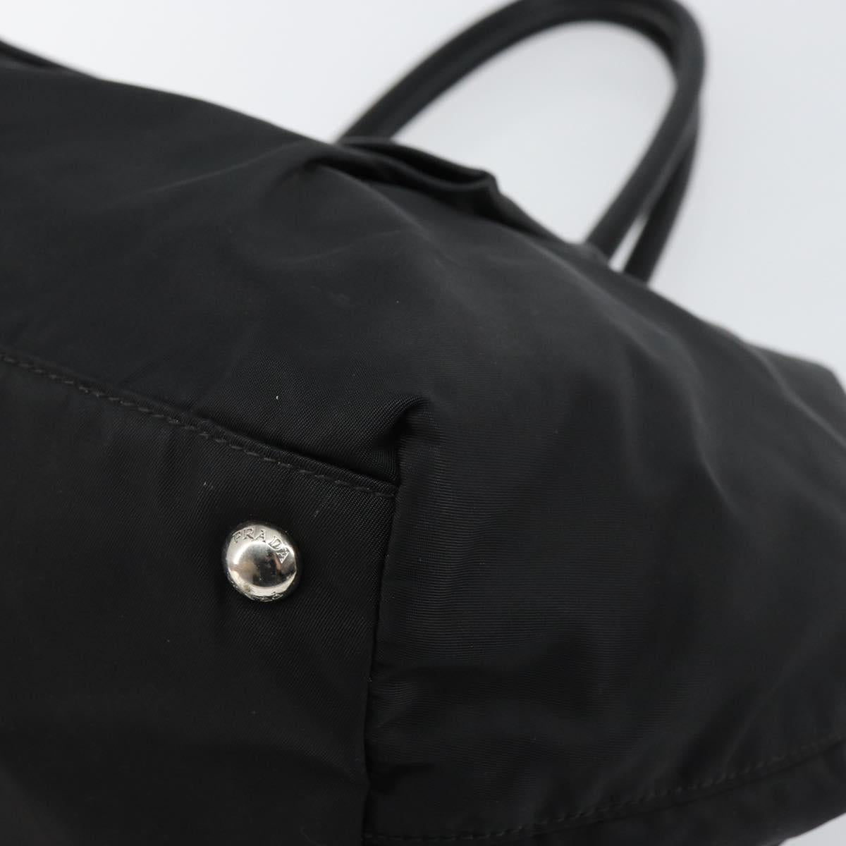 PRADA Tote Bag Nylon Black Silver Auth hk3058