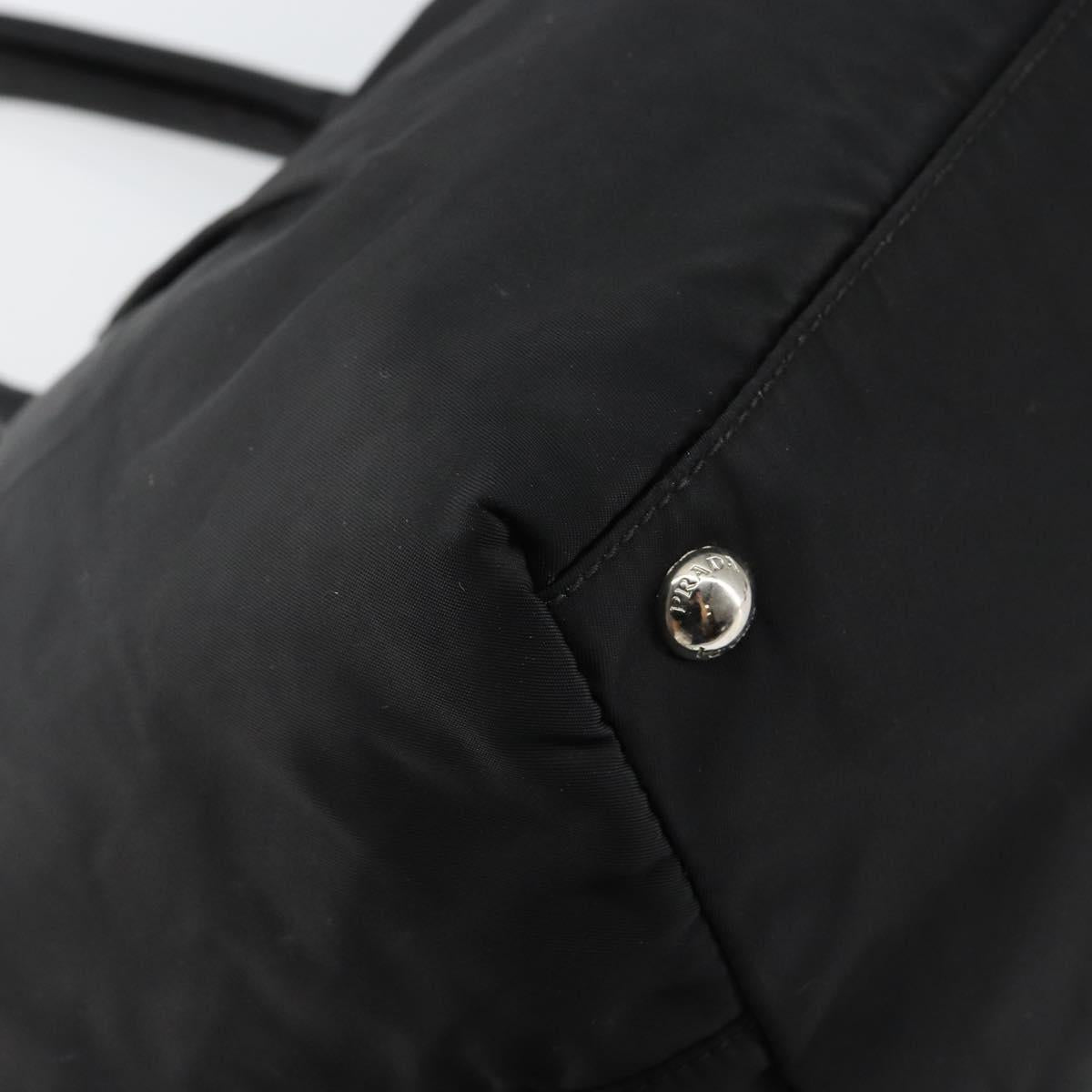 PRADA Tote Bag Nylon Black Silver Auth hk3058