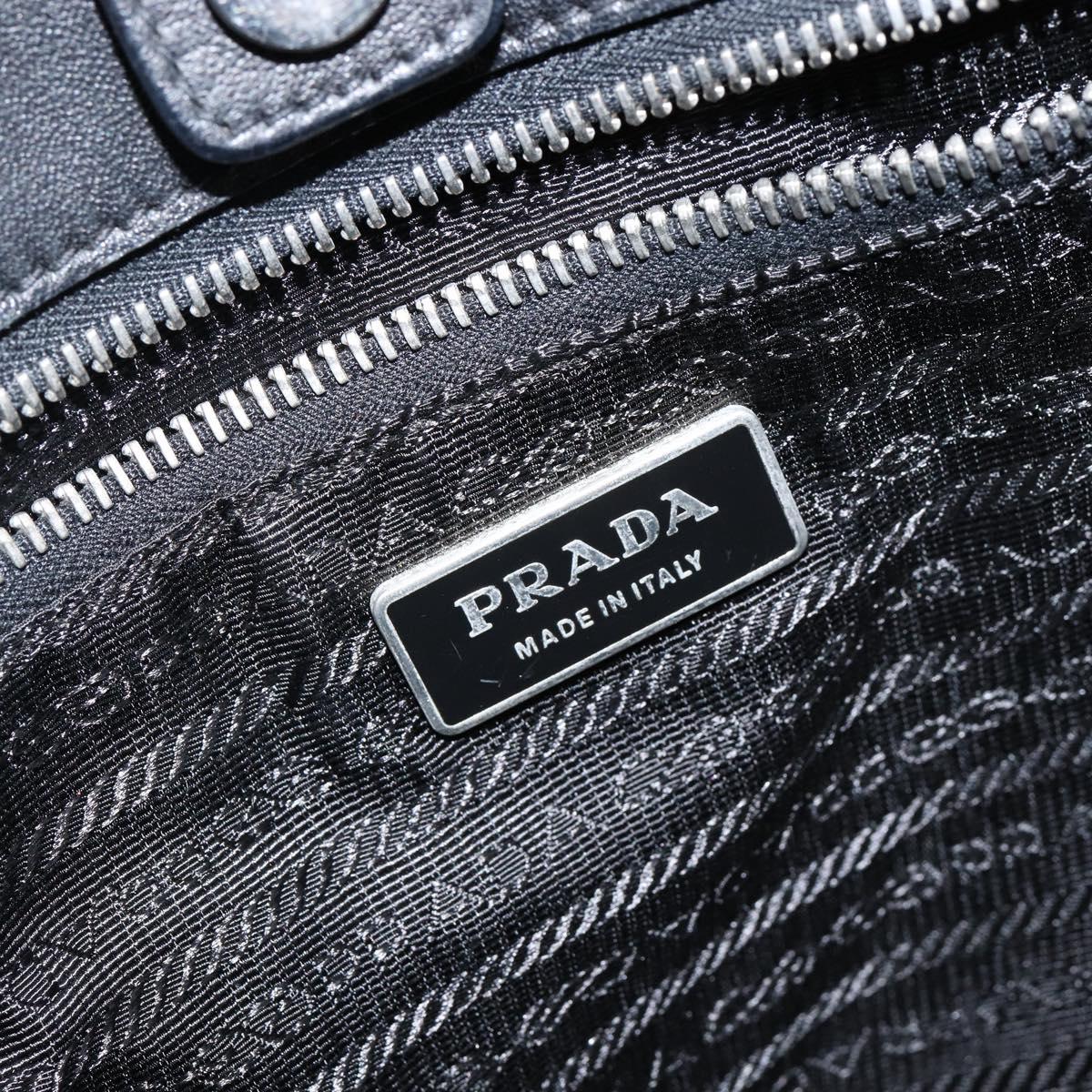 PRADA Tote Bag Nylon Black Silver Auth hk3058