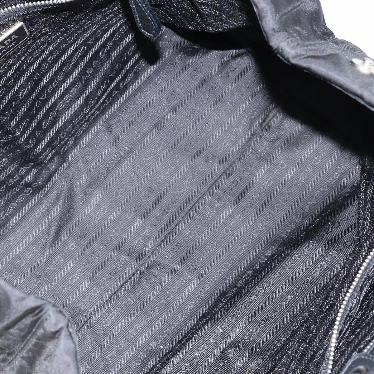PRADA Tote Bag Nylon Black Silver Auth hk3058