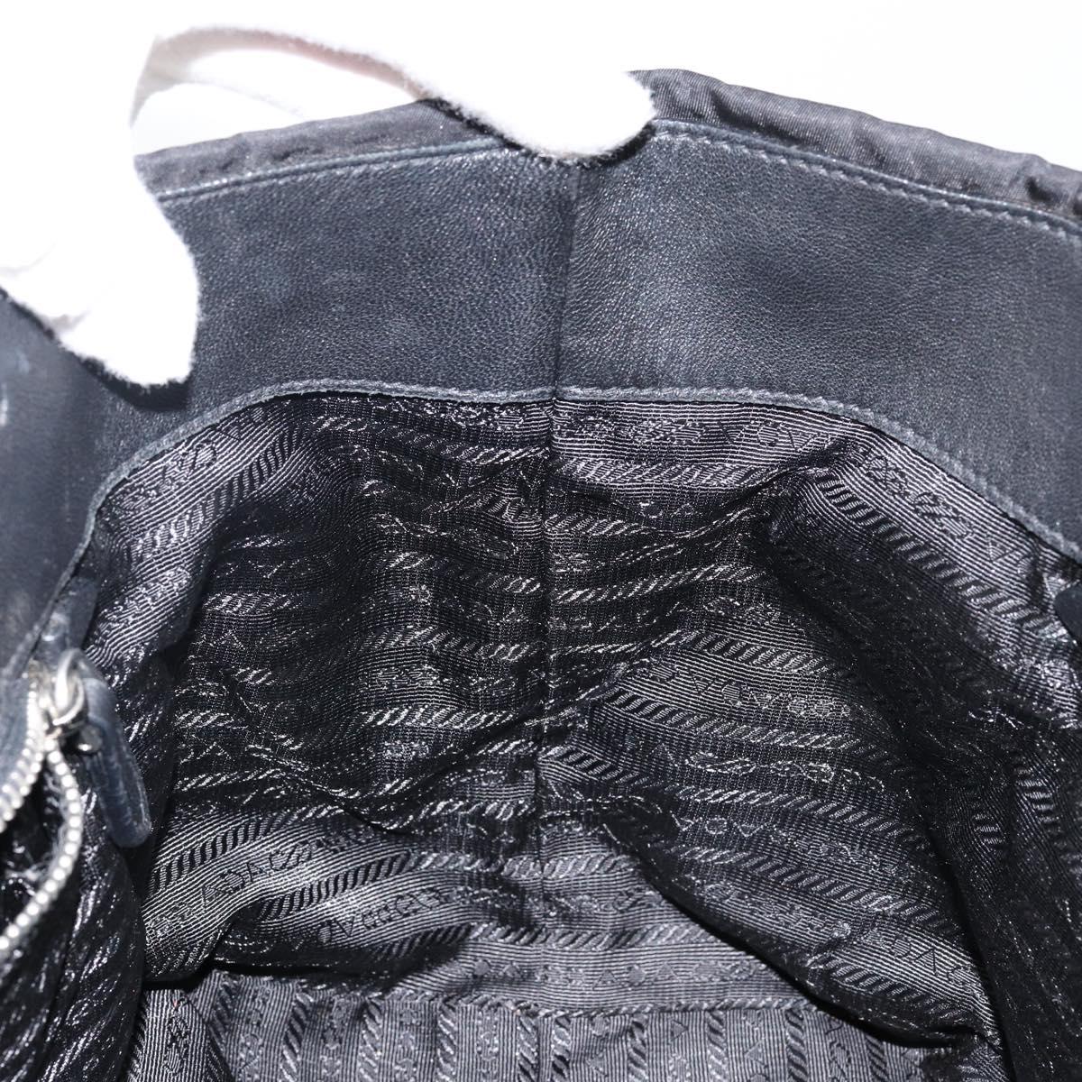 PRADA Tote Bag Nylon Black Silver Auth hk3058