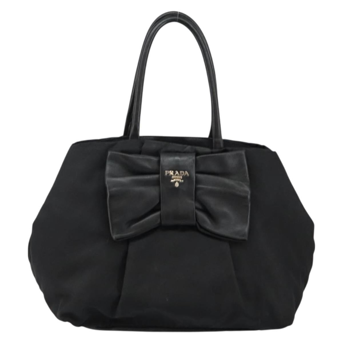 PRADA Tote Bag Nylon Black Silver Auth hk3058
