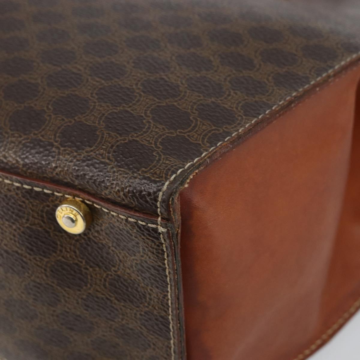 CELINE Macadam Canvas Hand Bag PVC Leather Brown Gold Auth hk3063