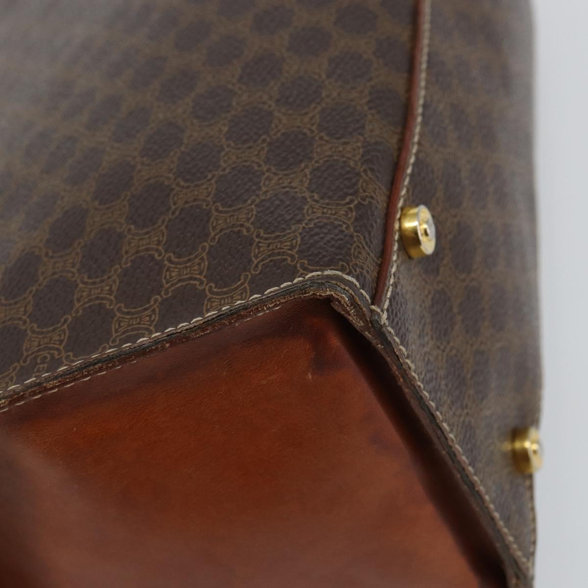 CELINE Macadam Canvas Hand Bag PVC Leather Brown Gold Auth hk3063