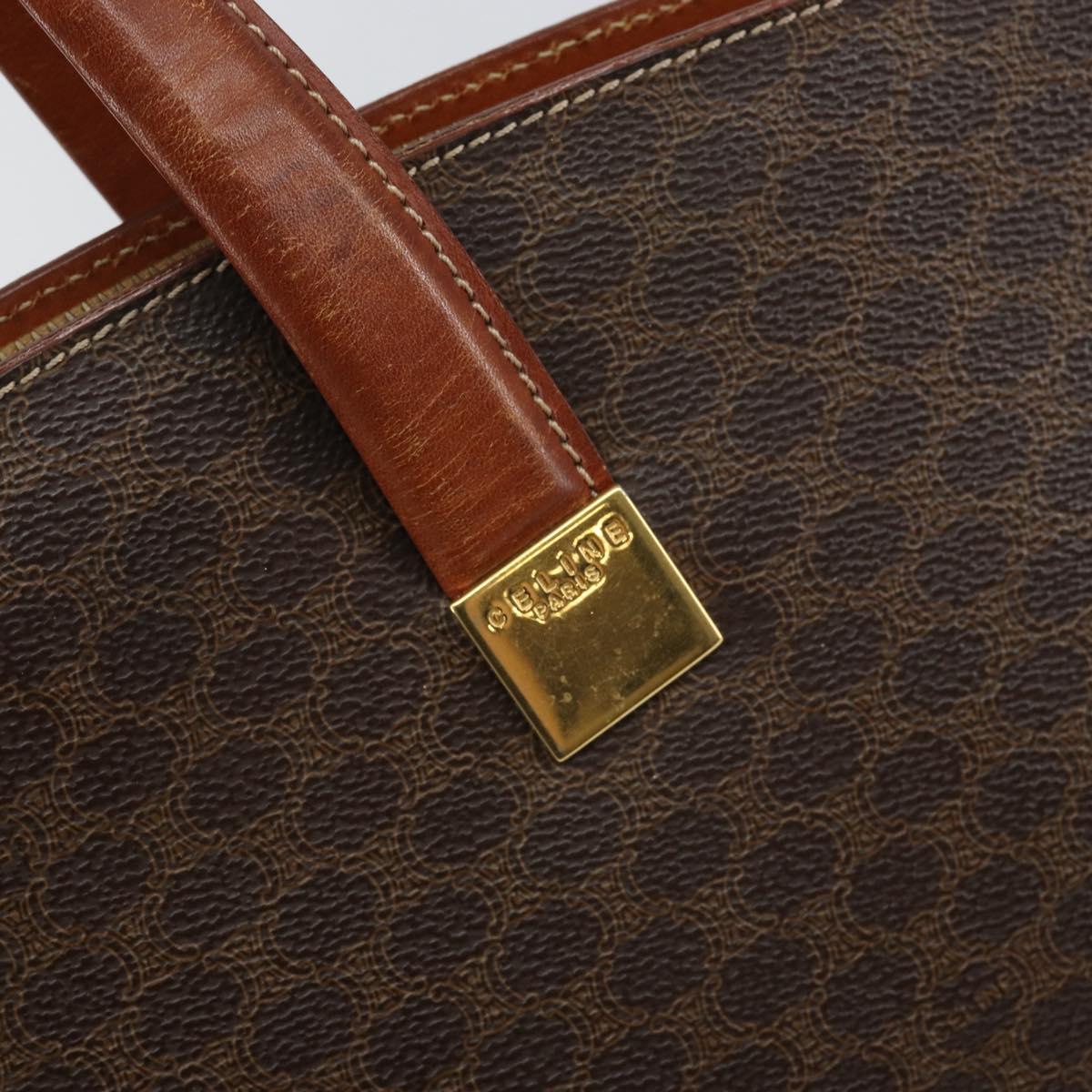 CELINE Macadam Canvas Hand Bag PVC Leather Brown Gold Auth hk3063