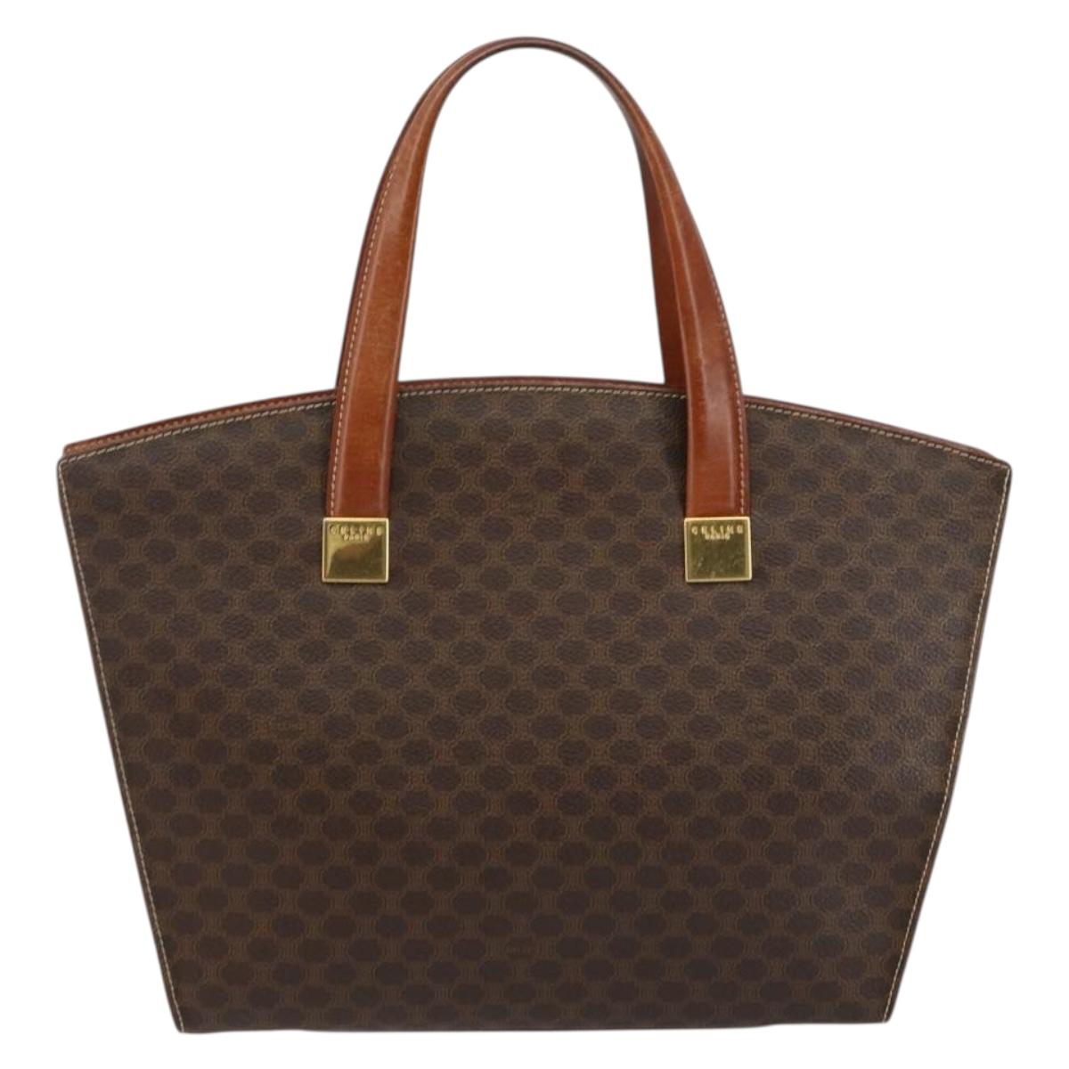 CELINE Macadam Canvas Hand Bag PVC Leather Brown Gold Auth hk3063