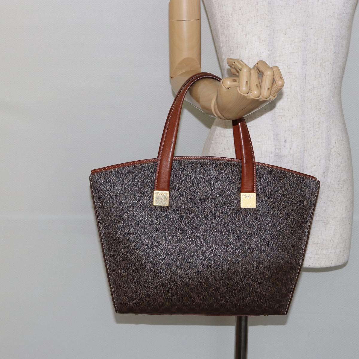 CELINE Macadam Canvas Hand Bag PVC Leather Brown Gold Auth hk3063