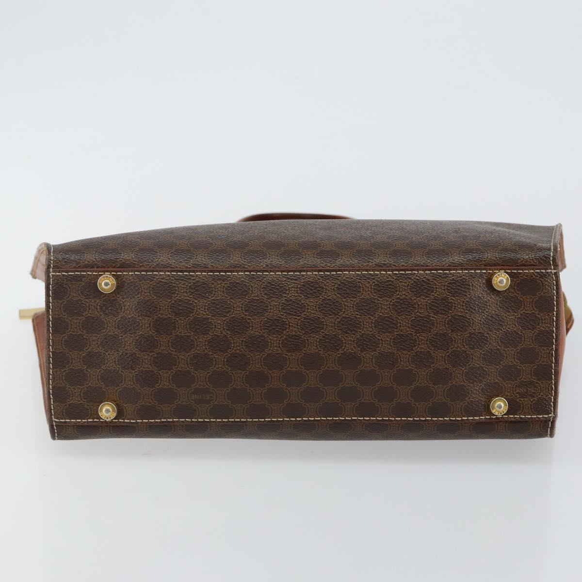 CELINE Macadam Canvas Hand Bag PVC Leather Brown Gold Auth hk3063
