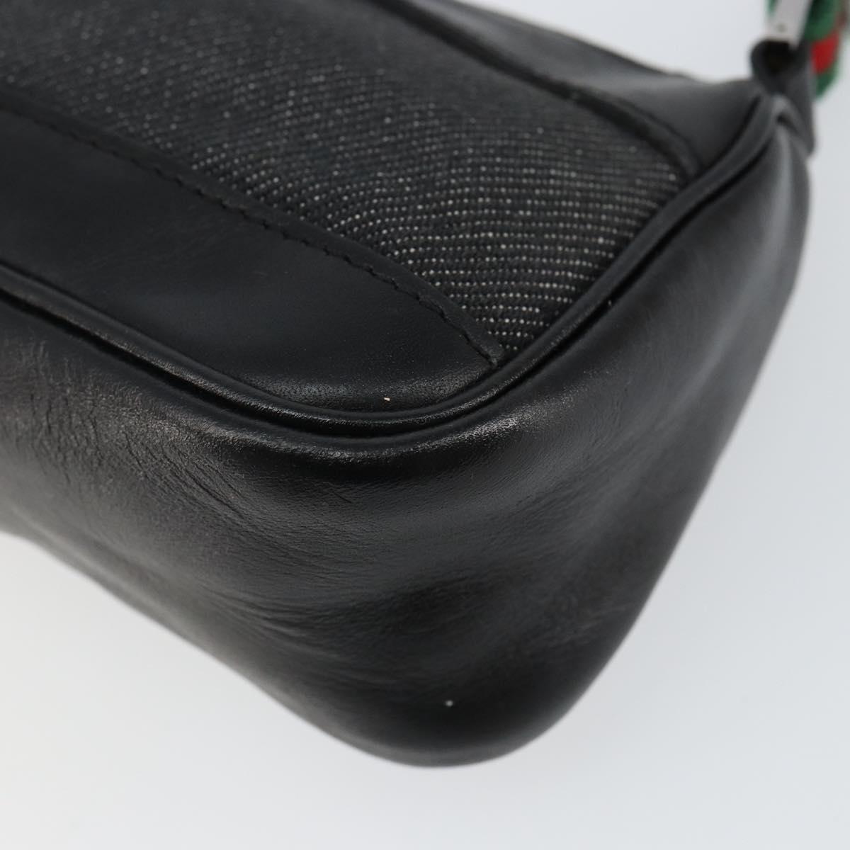 GUCCI Web Sherry Line Accessory Pouch Canvas Black Silver Red 92820 Auth hk3082