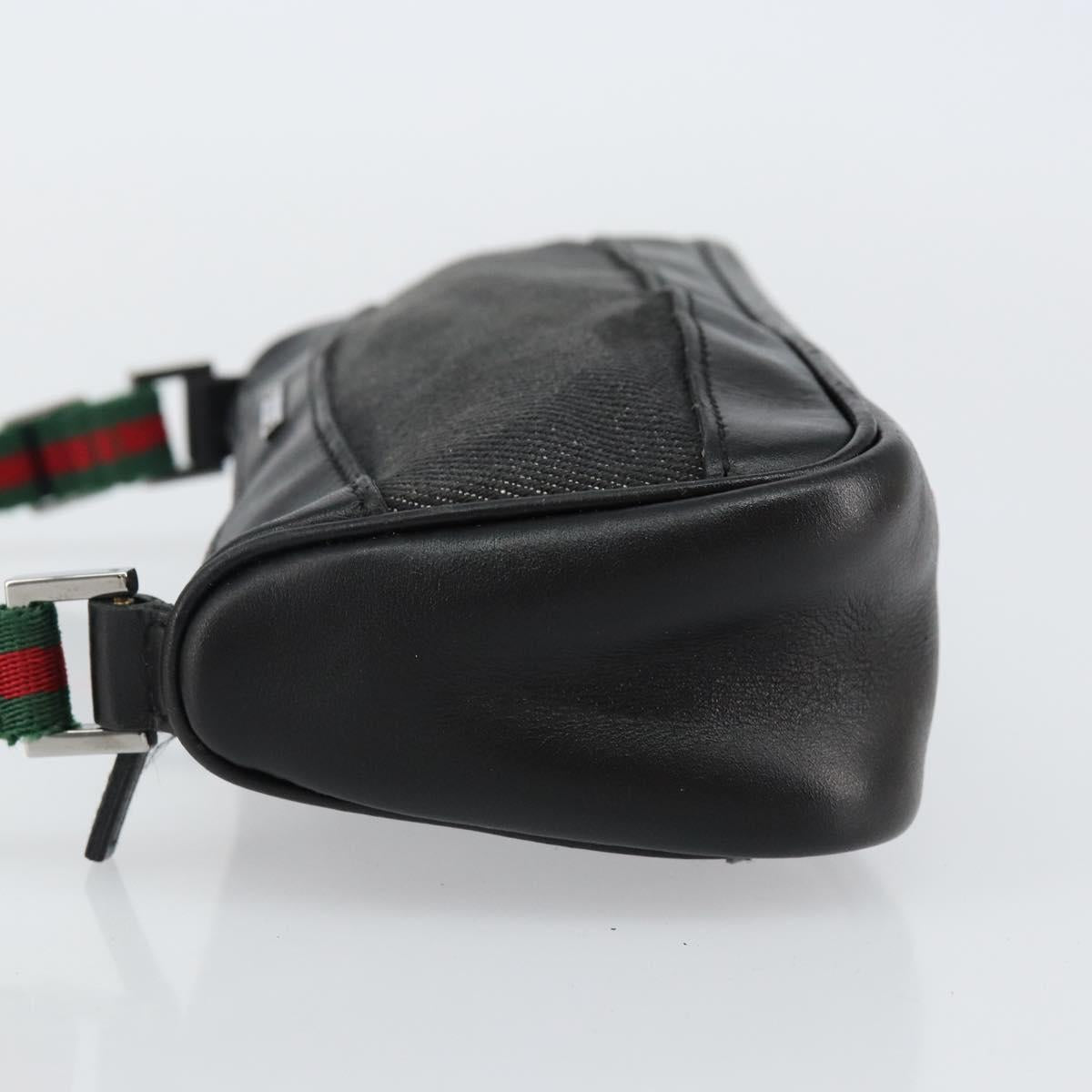 GUCCI Web Sherry Line Accessory Pouch Canvas Black Silver Red 92820 Auth hk3082