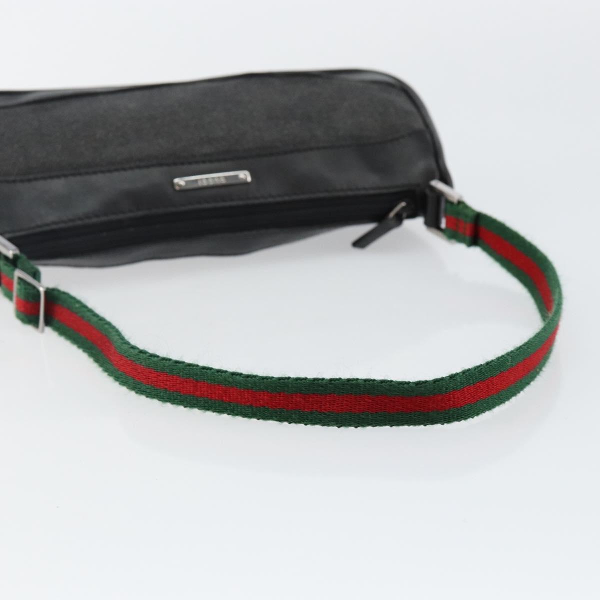 GUCCI Web Sherry Line Accessory Pouch Canvas Black Silver Red 92820 Auth hk3082