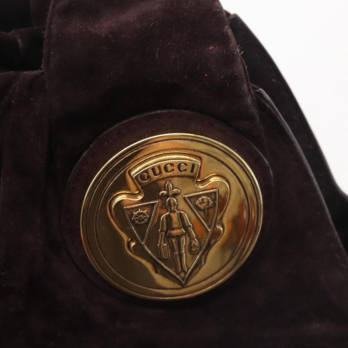 GUCCI Hand Bag Suede 2way Brown Gold 203486 Auth hk3084