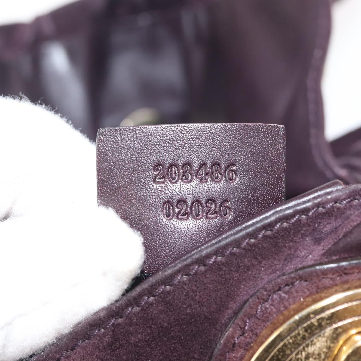 GUCCI Hand Bag Suede 2way Brown Gold 203486 Auth hk3084
