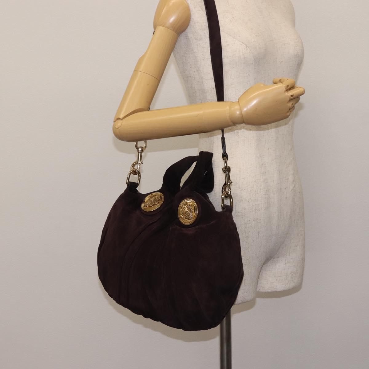 GUCCI Hand Bag Suede 2way Brown Gold 203486 Auth hk3084