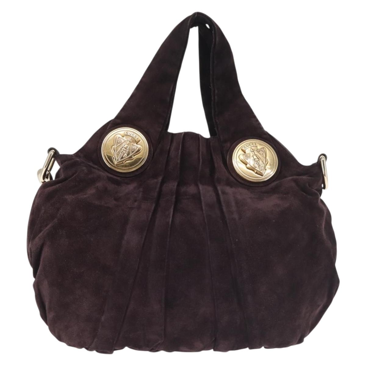 GUCCI Hand Bag Suede 2way Brown Gold 203486 Auth hk3084