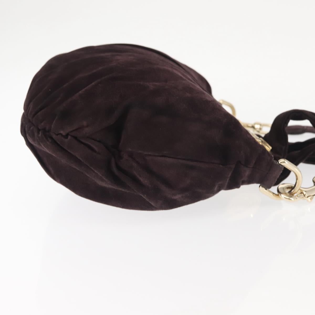 GUCCI Hand Bag Suede 2way Brown Gold 203486 Auth hk3084