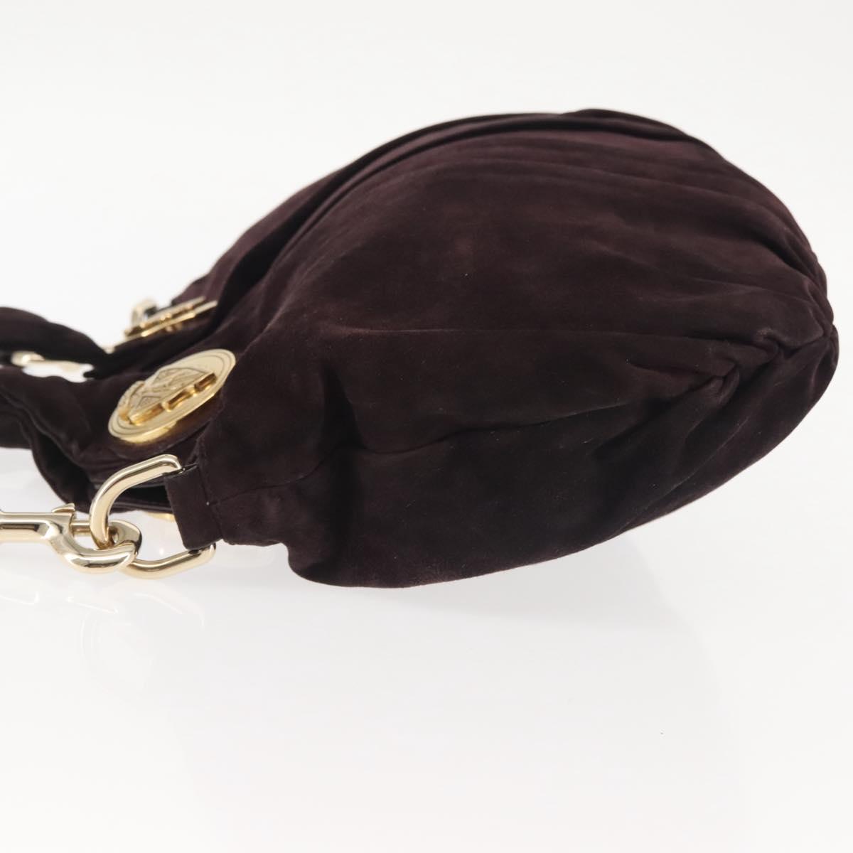 GUCCI Hand Bag Suede 2way Brown Gold 203486 Auth hk3084