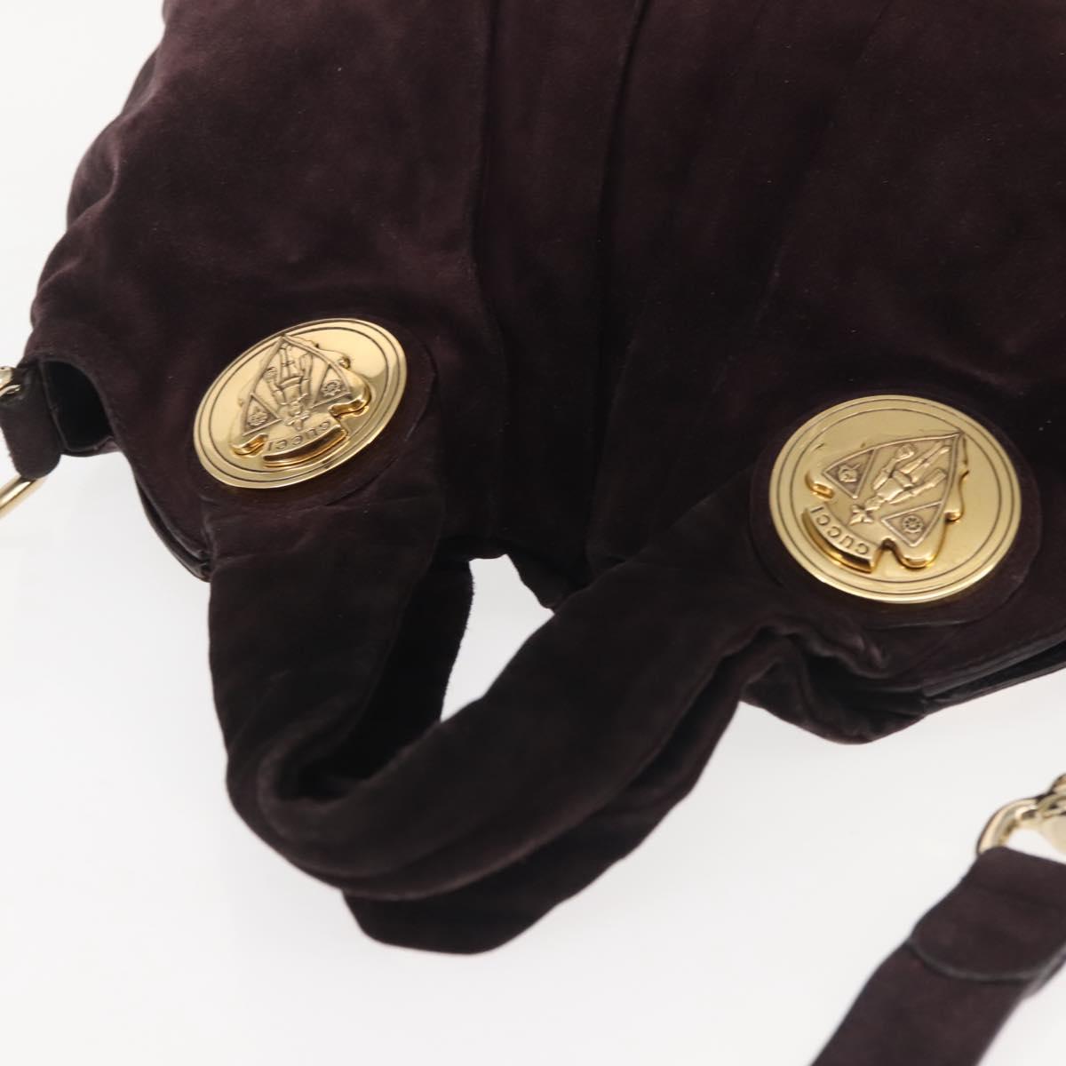 GUCCI Hand Bag Suede 2way Brown Gold 203486 Auth hk3084