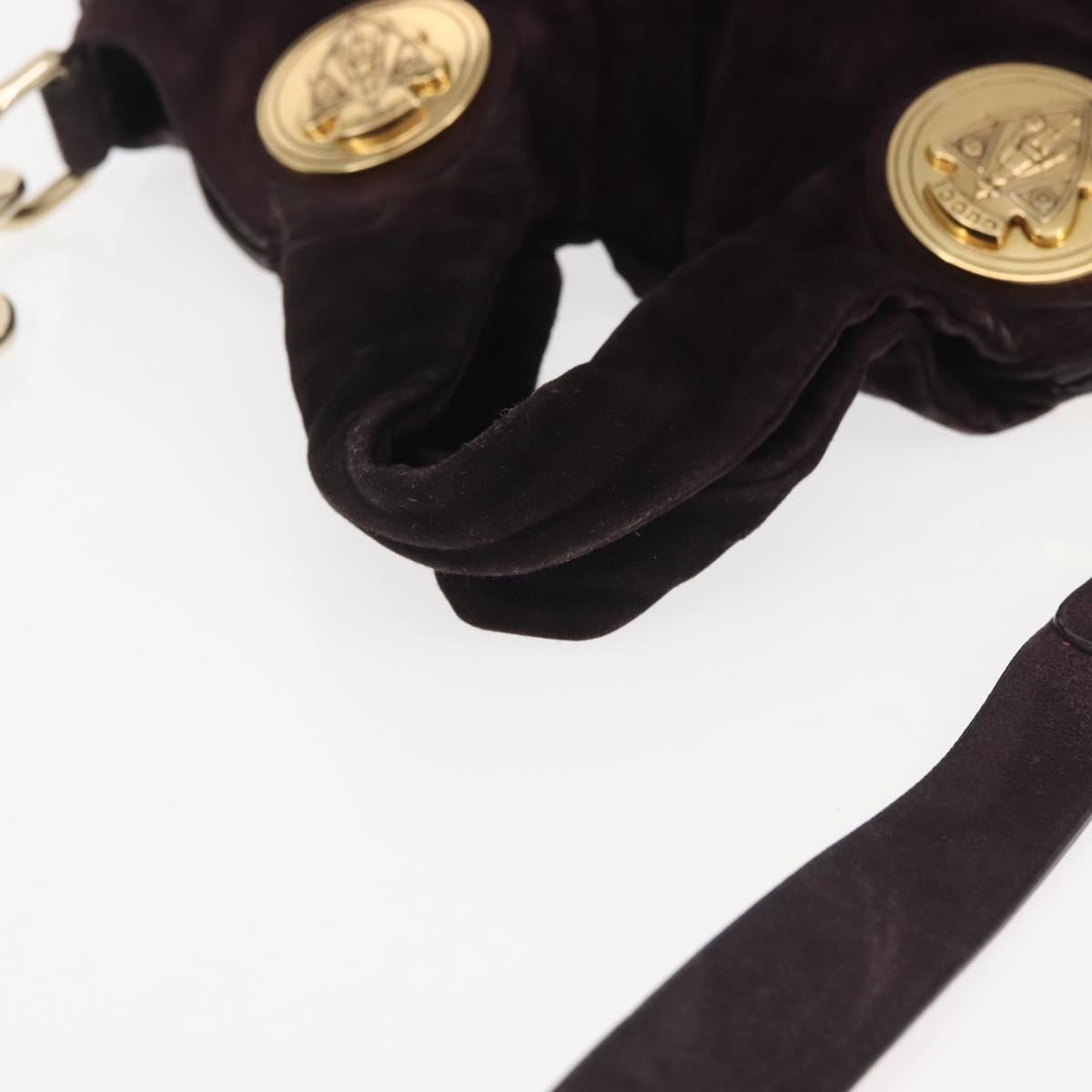 GUCCI Hand Bag Suede 2way Brown Gold 203486 Auth hk3084