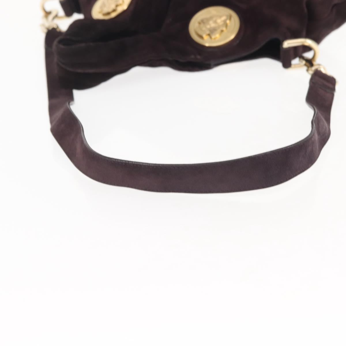 GUCCI Hand Bag Suede 2way Brown Gold 203486 Auth hk3084